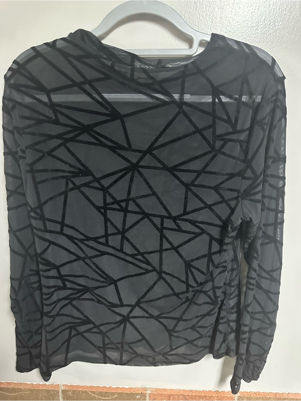 SHEIN Black Geometric Sheer Long Sleeve Top